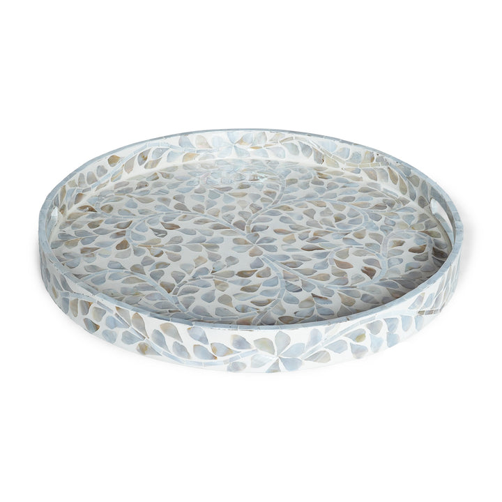 mother of pearl neutral round floral tray
