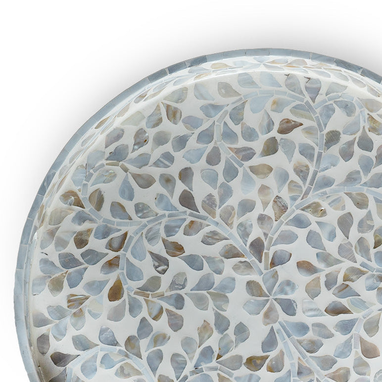 mother of pearl neutral round floral tray