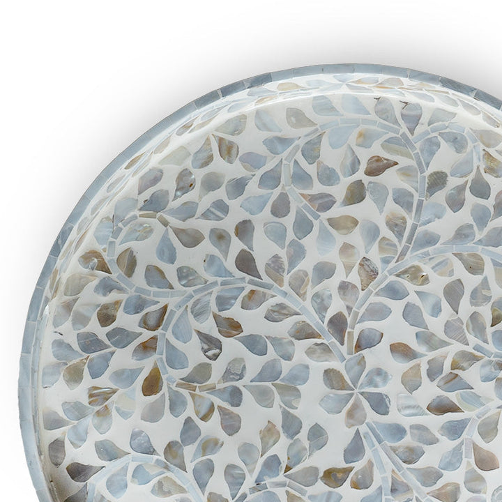 mother of pearl neutral round floral tray