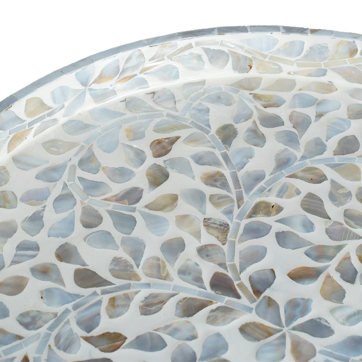 mother of pearl neutral round floral tray