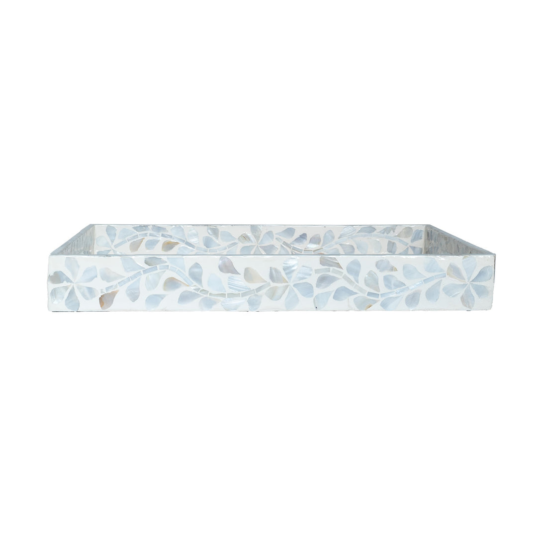 mother of pearl neutral rectangle floral tray