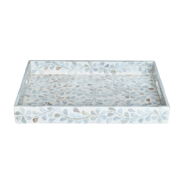 mother of pearl neutral rectangle floral tray