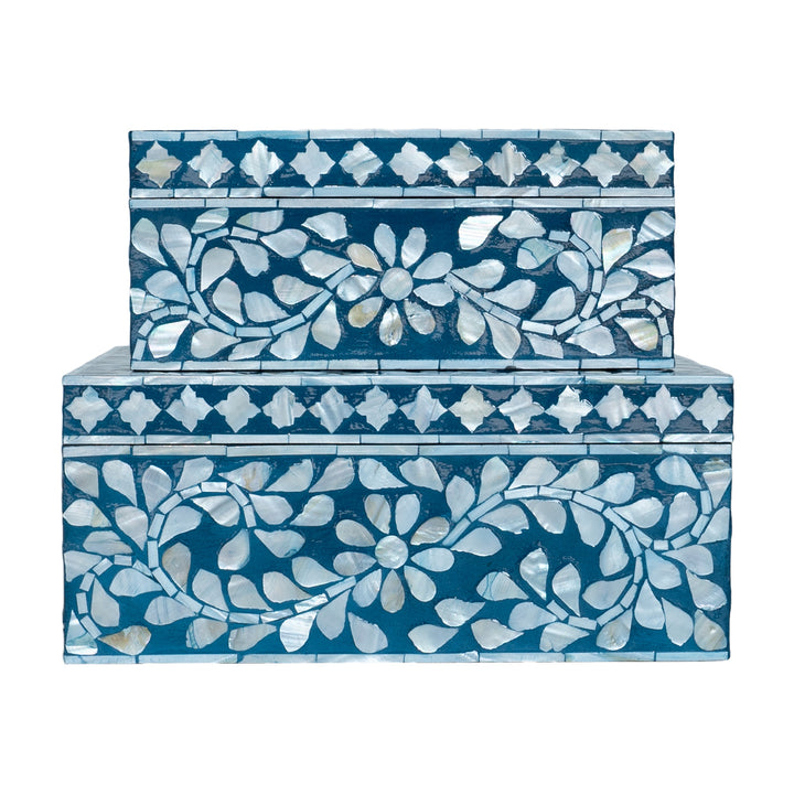 mother of pearl blue and white  rectagular trinket boxes