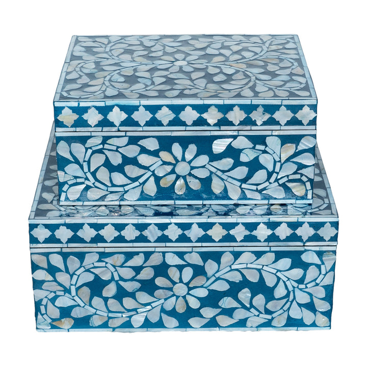 mother of pearl blue and white  rectagular trinket boxes