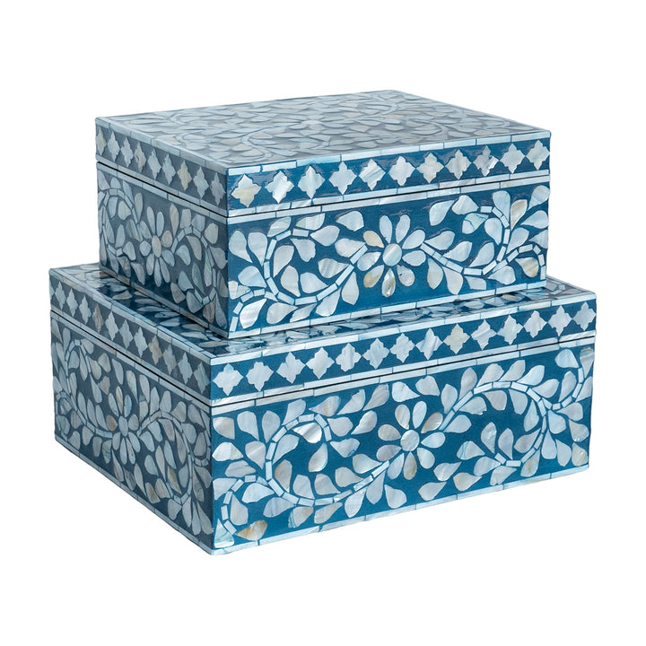mother of pearl blue and white  rectagular trinket boxes
