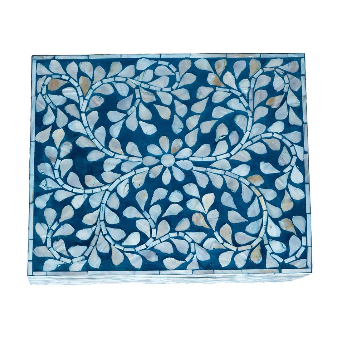 mother of pearl blue and white  rectagular trinket boxes