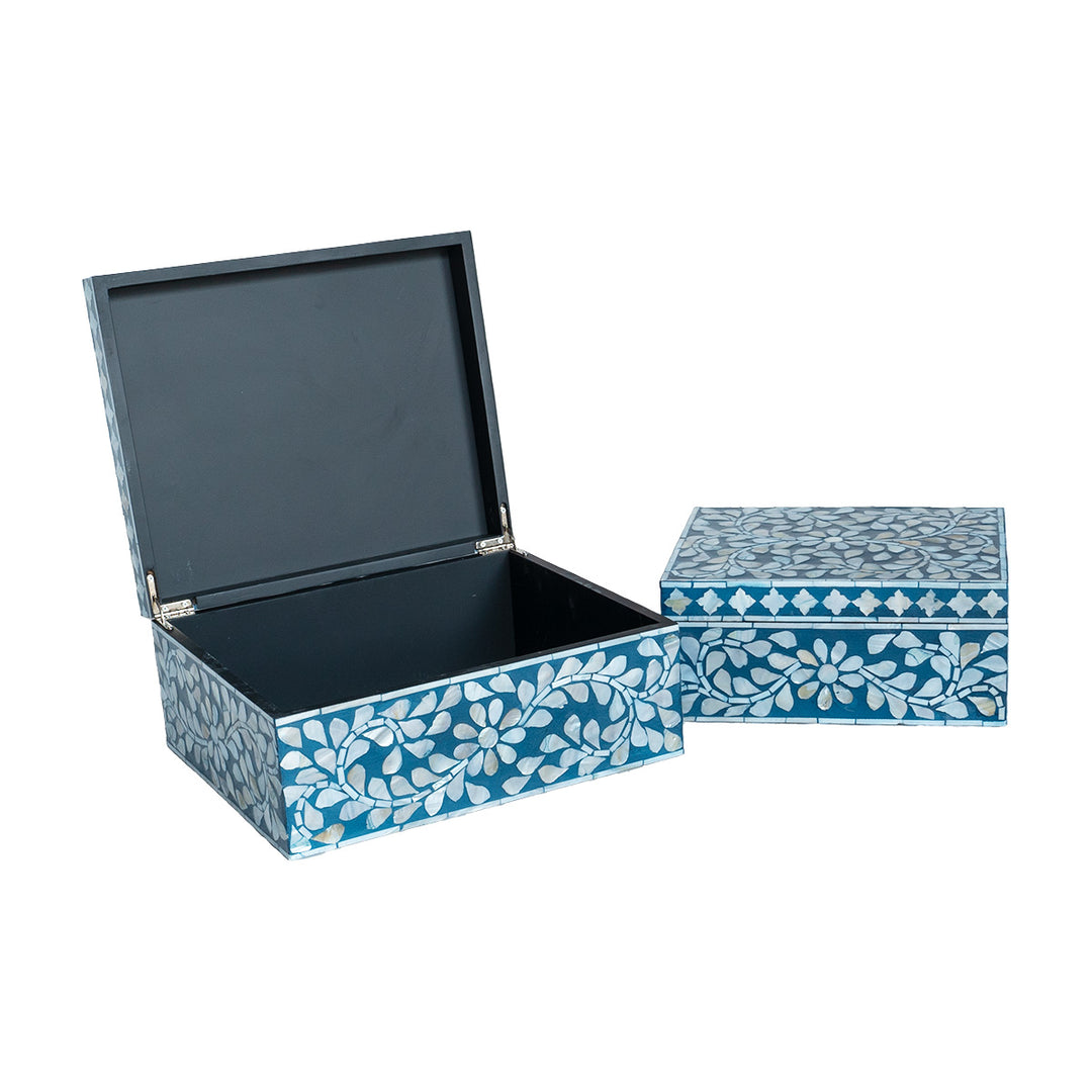 mother of pearl blue and white  rectagular trinket boxes