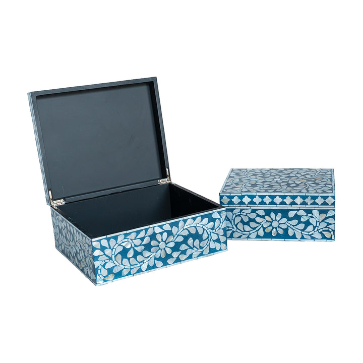 mother of pearl blue and white  rectagular trinket boxes