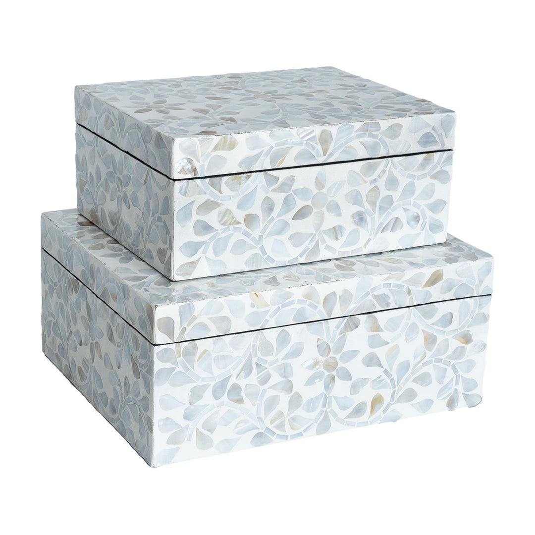 mother of pearl floral white rectagular trinket boxes
