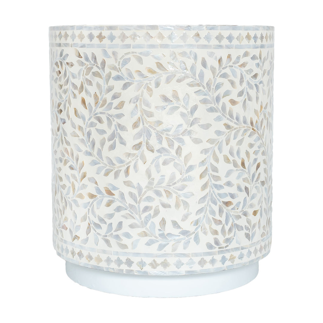 mother of pearl floral white round side table