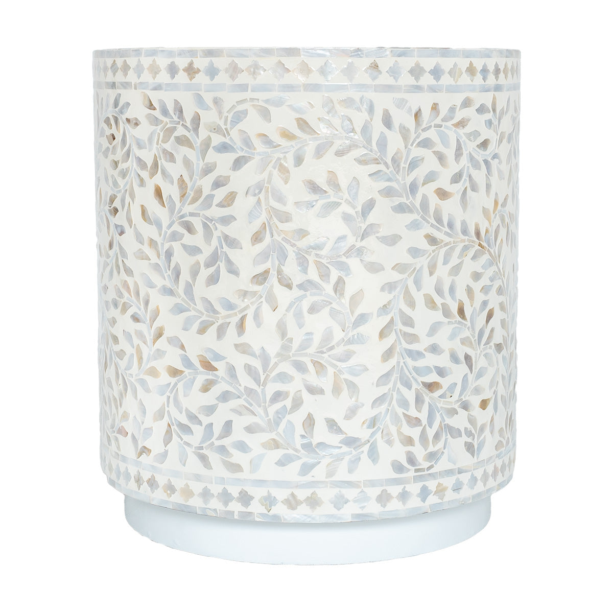 mother of pearl floral white round side table
