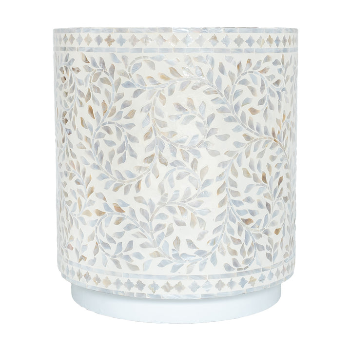 mother of pearl floral white round side table