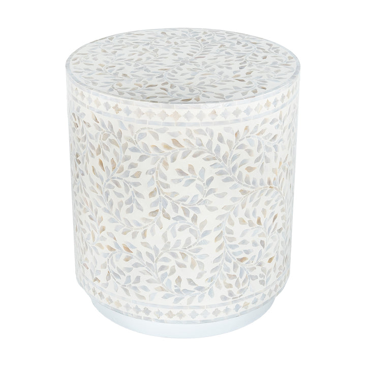 mother of pearl floral white round side table