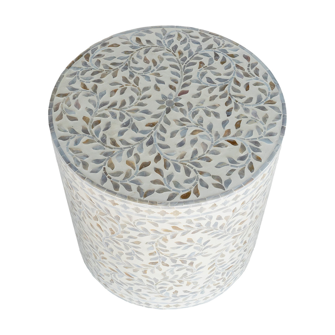 mother of pearl floral white round side table