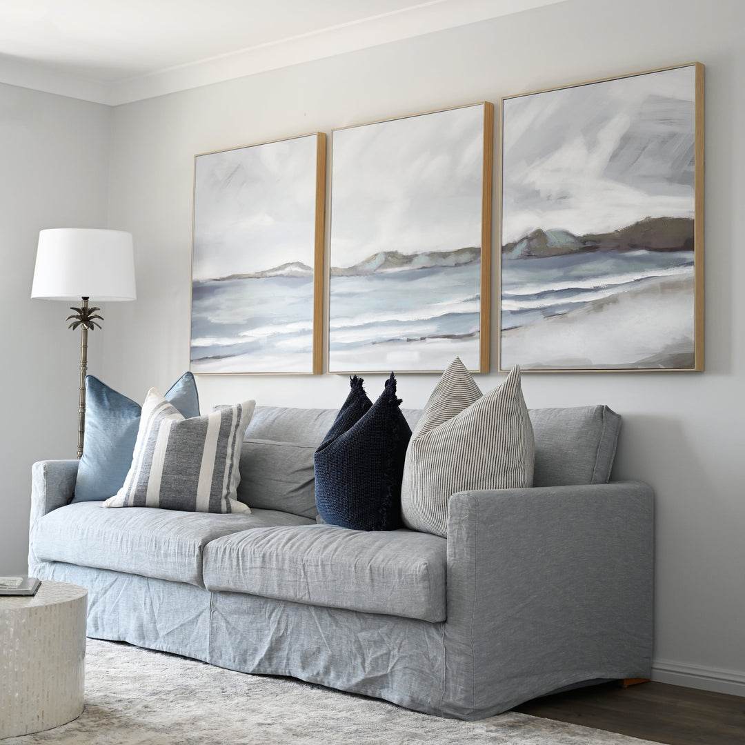 Beachside Stroll Three Piece Canvas In Natural Frame