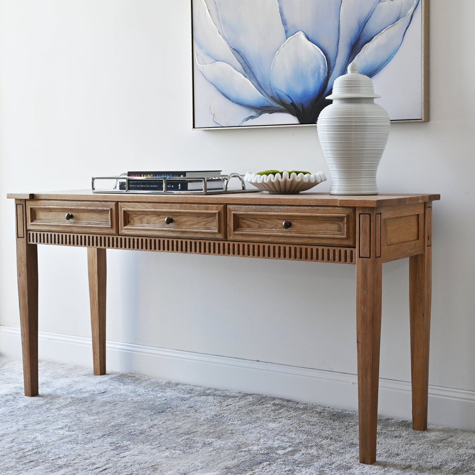 Amelie Medium Desk Whitewash Oak 160cm wide x 50cm deep x 82cm high