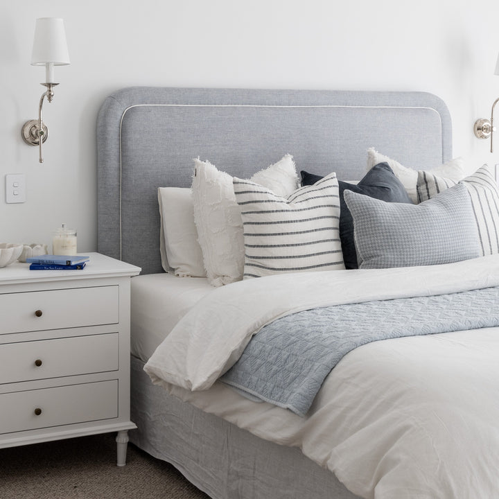 Grace Curved Deluxe Bedhead Duck Egg Blue White Piping