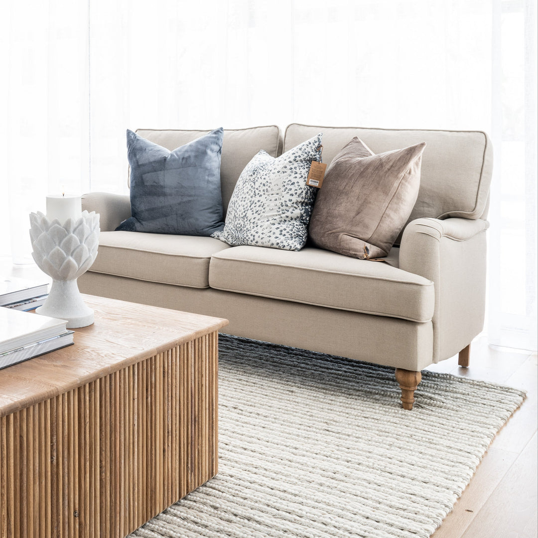 Madeline Linen 2 Seater Lounge Oatmeal 170cm wide x 90cm deep x 98cm high
