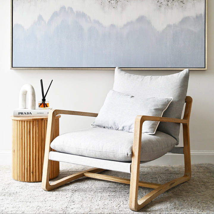 Drift Sling Linen & Oak Armchair Duck Egg Blue Whitewash Oak 76cm wide x 93cm deep x 88cm high