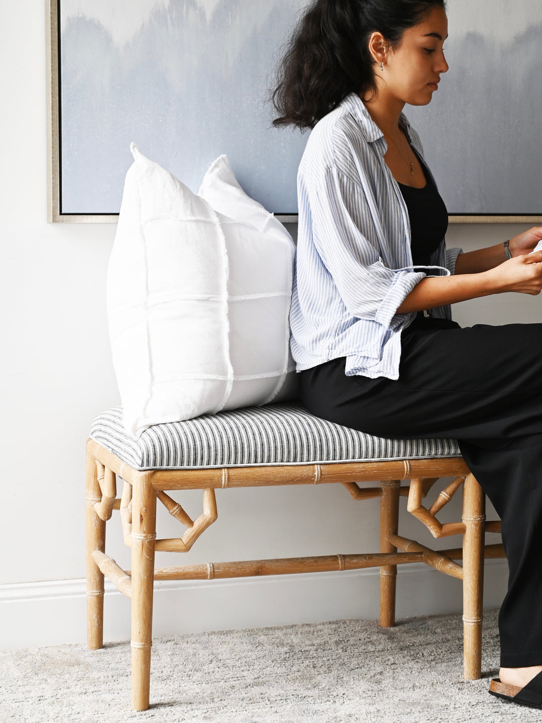 Raffles Linen Upholstered Oak Bench Seat