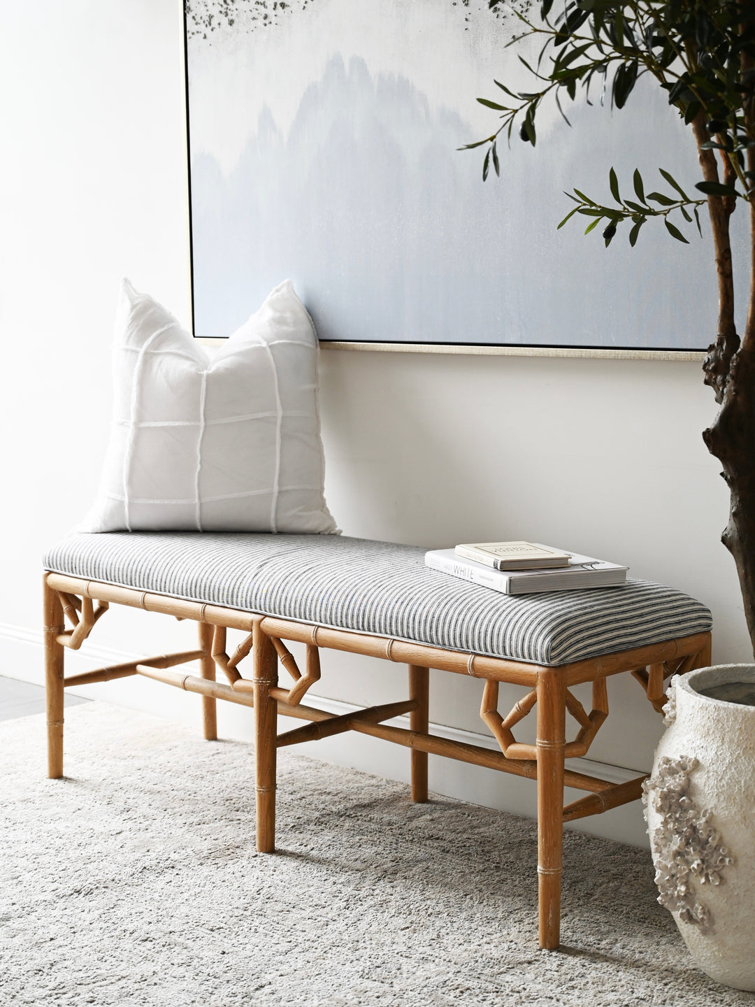 Raffles Linen Upholstered Oak Bench Seat