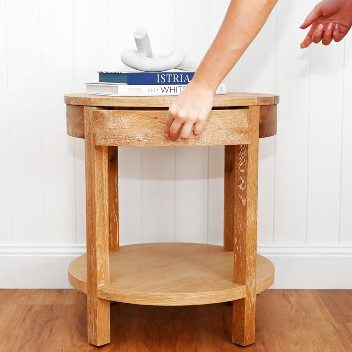 Ava Small Bedside Table or Side Table Whitewash Oak 55cm wide x 55cm deep x 60cm high