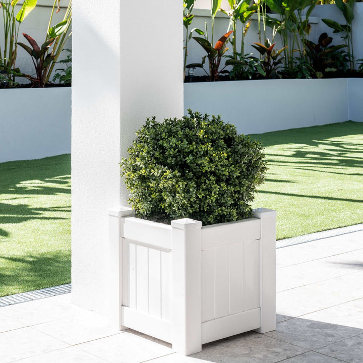 Hamptons Outdoor Square Pvc Planter Box - White