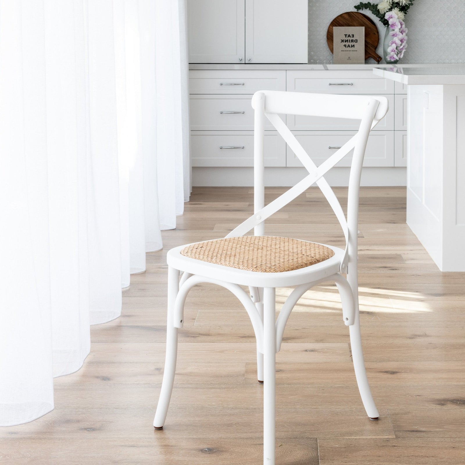 Carter Cross-back Dining Chair With Rattan Seat Satin White Rattan