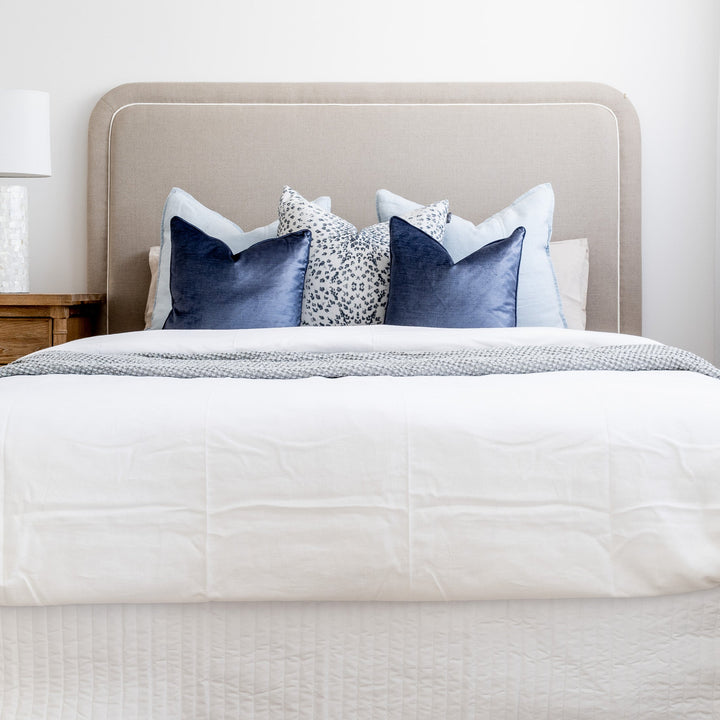 Grace Curved Deluxe Bedhead Queen Oatmeal White Piping