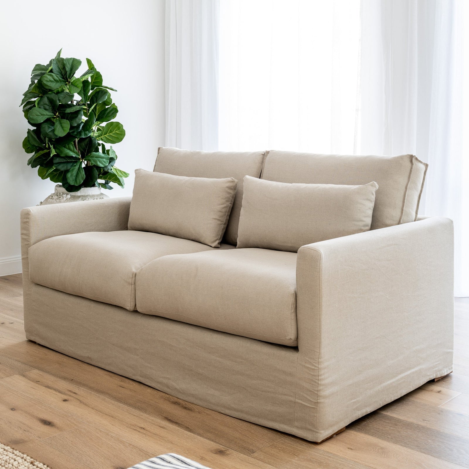 Capri Slip Cover Linen 2 Seater Lounge Oatmeal 170cm wide x 96cm deep x 87cm high