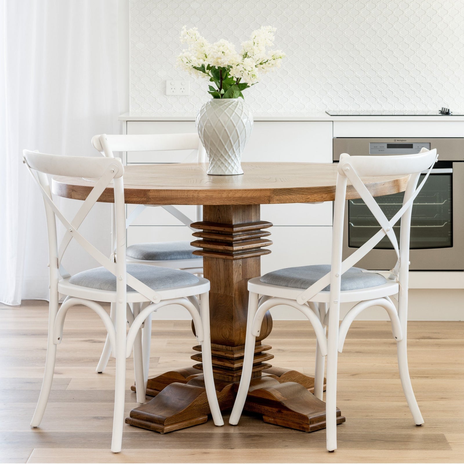 Hannah Parquetry Round Dining Table With Natural Base