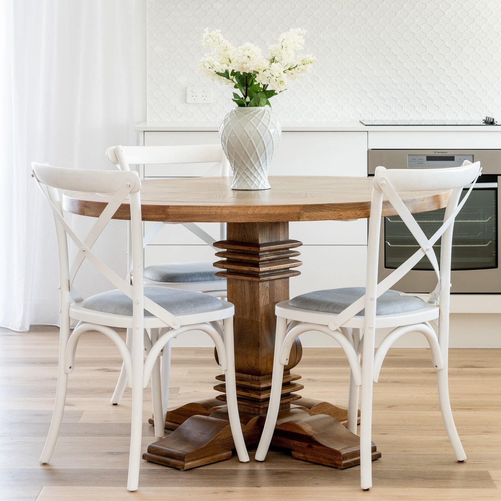 Carter Cross-back Dining Chair With Linen Seat