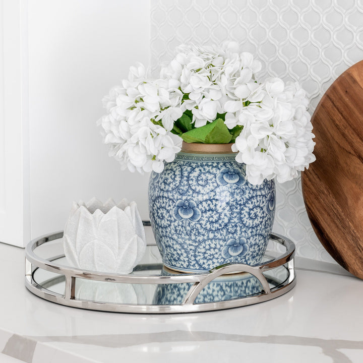 Arch Round Silver Mirrored Tray With Handles