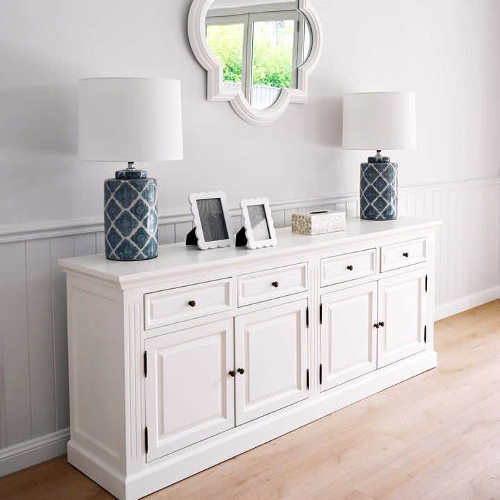 Long Island Large Classic Buffet Satin White 200cm wide x 43cm deep x 80cm high