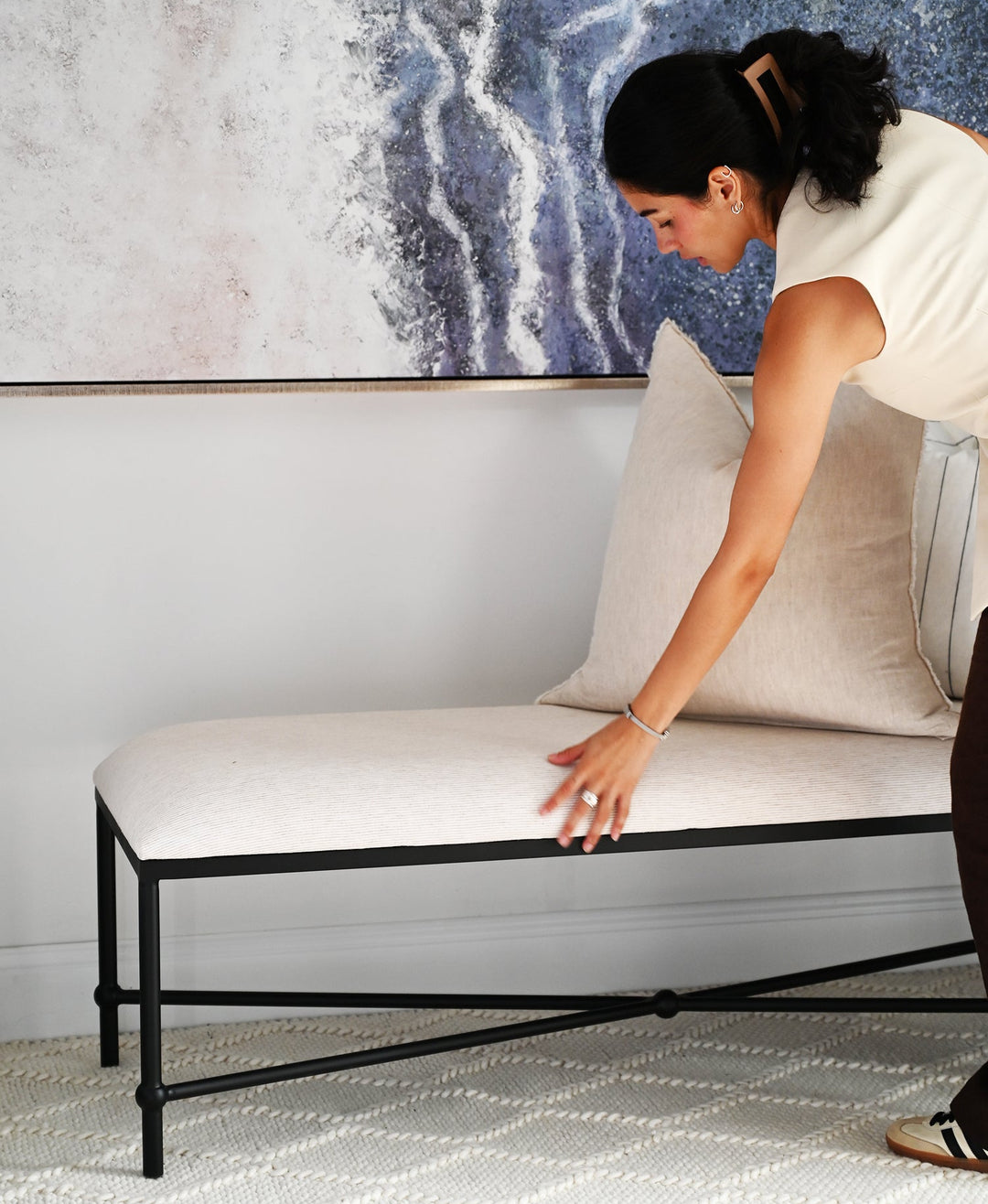 Cambridge Iron and Linen Cross Leg Large Bench
