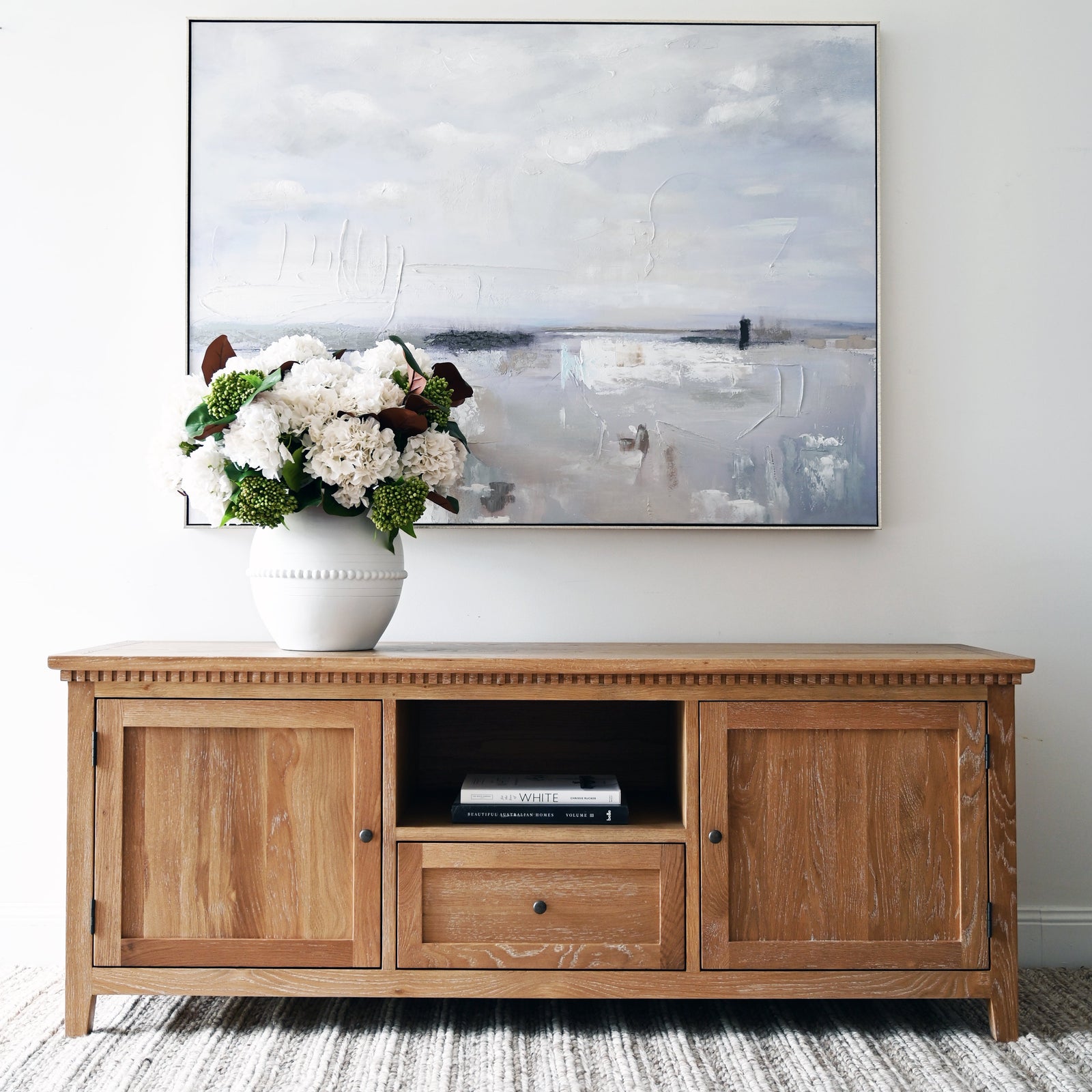 Regency Medium Entertainment Unit Whitewash Oak 180cm wide x 55cm deep x 70cm high