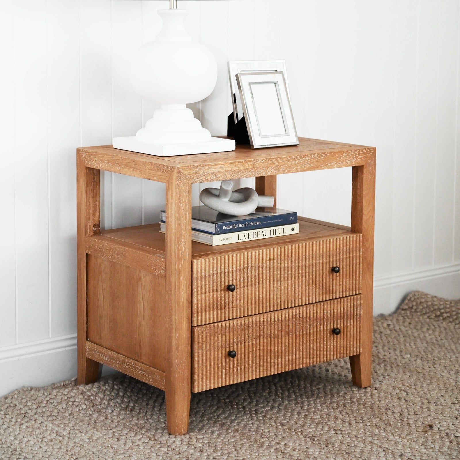 Ellis Medium Bedside Table Whitewash Oak 65cm wide x 45cm deep x 65cm high