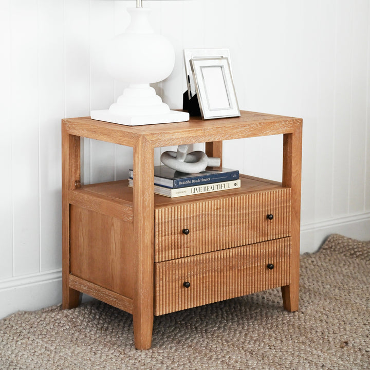Ellis Medium Bedside Table Whitewash Oak 65cm wide x 45cm deep x 65cm high