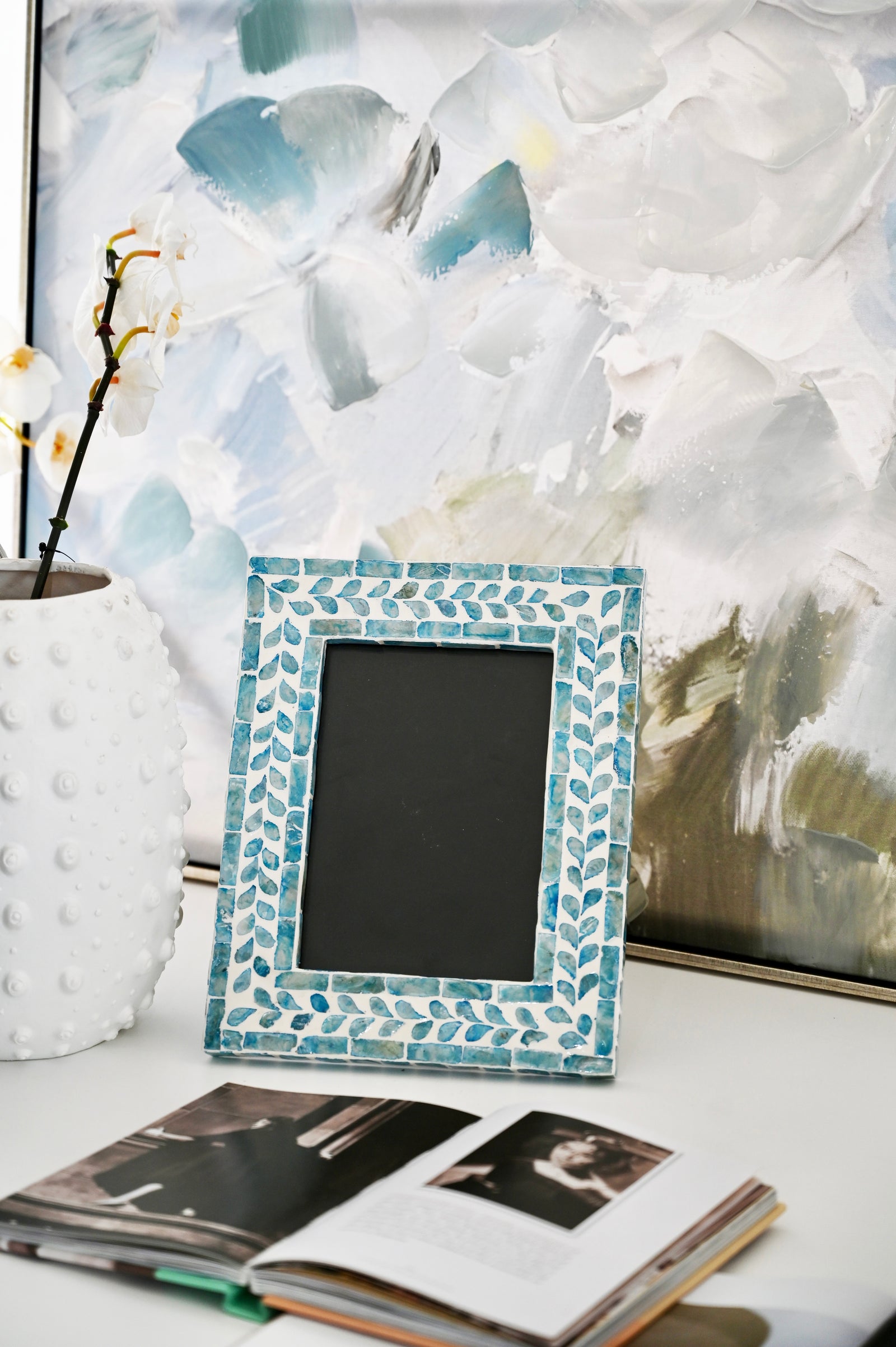 Vine Blue Mother Of Pearl Photo Frame - 2 Sizes