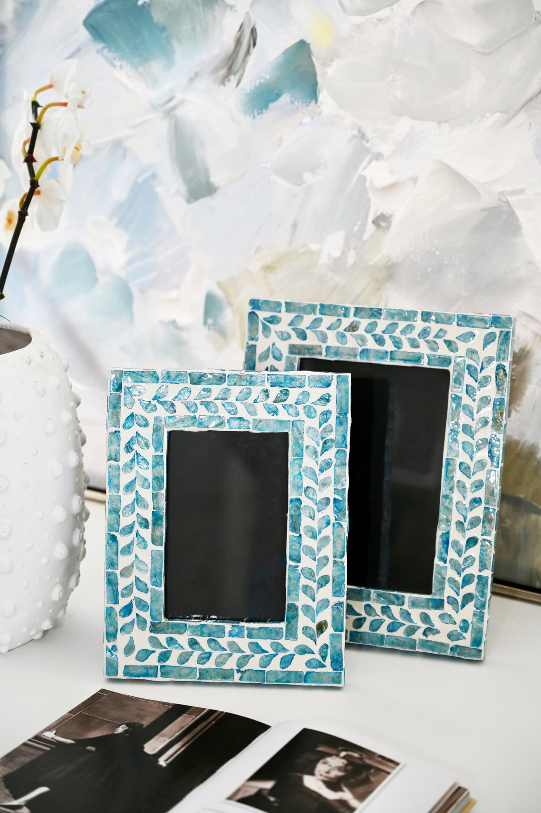 Vine Blue Mother Of Pearl Photo Frame - 2 Sizes