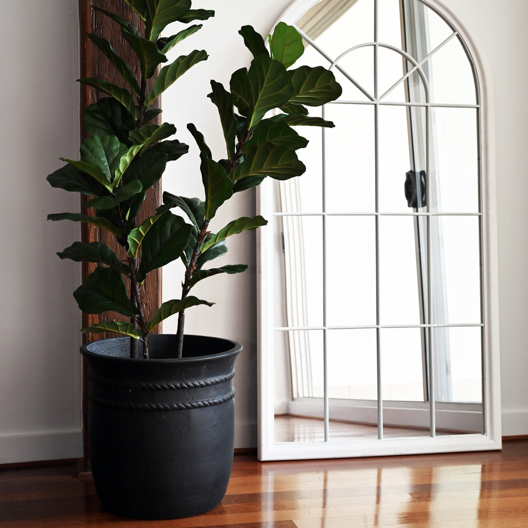 Positano Round Black Fibre Clay Planter