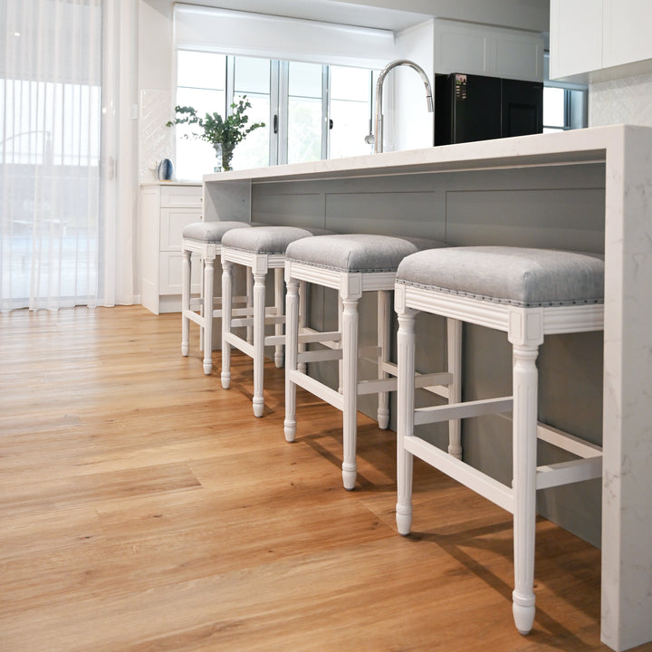 April Backless Kitchen Stool With Padded Linen Seat