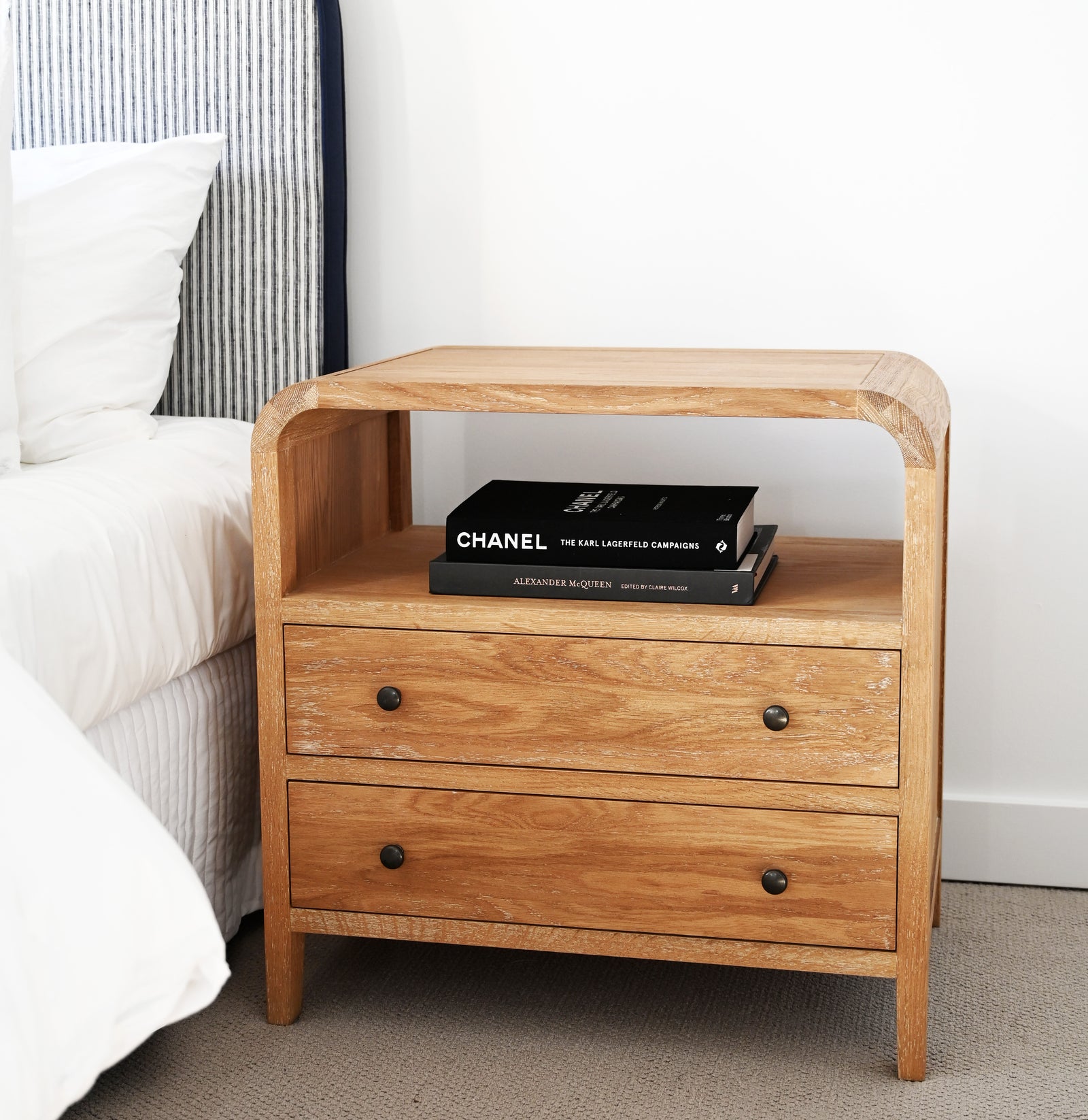 Ella Large Bedside Table Whitewash Oak 75cm wide x 45cm deep x 75cm high
