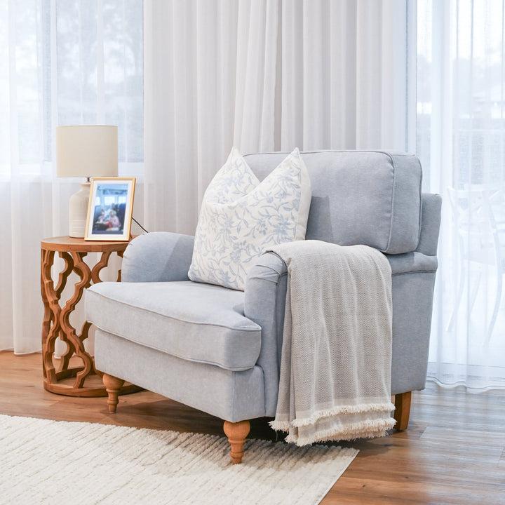 Madeline Linen Armchair Duck Egg Blue 99cm wide x 84cm deep x 80cm high