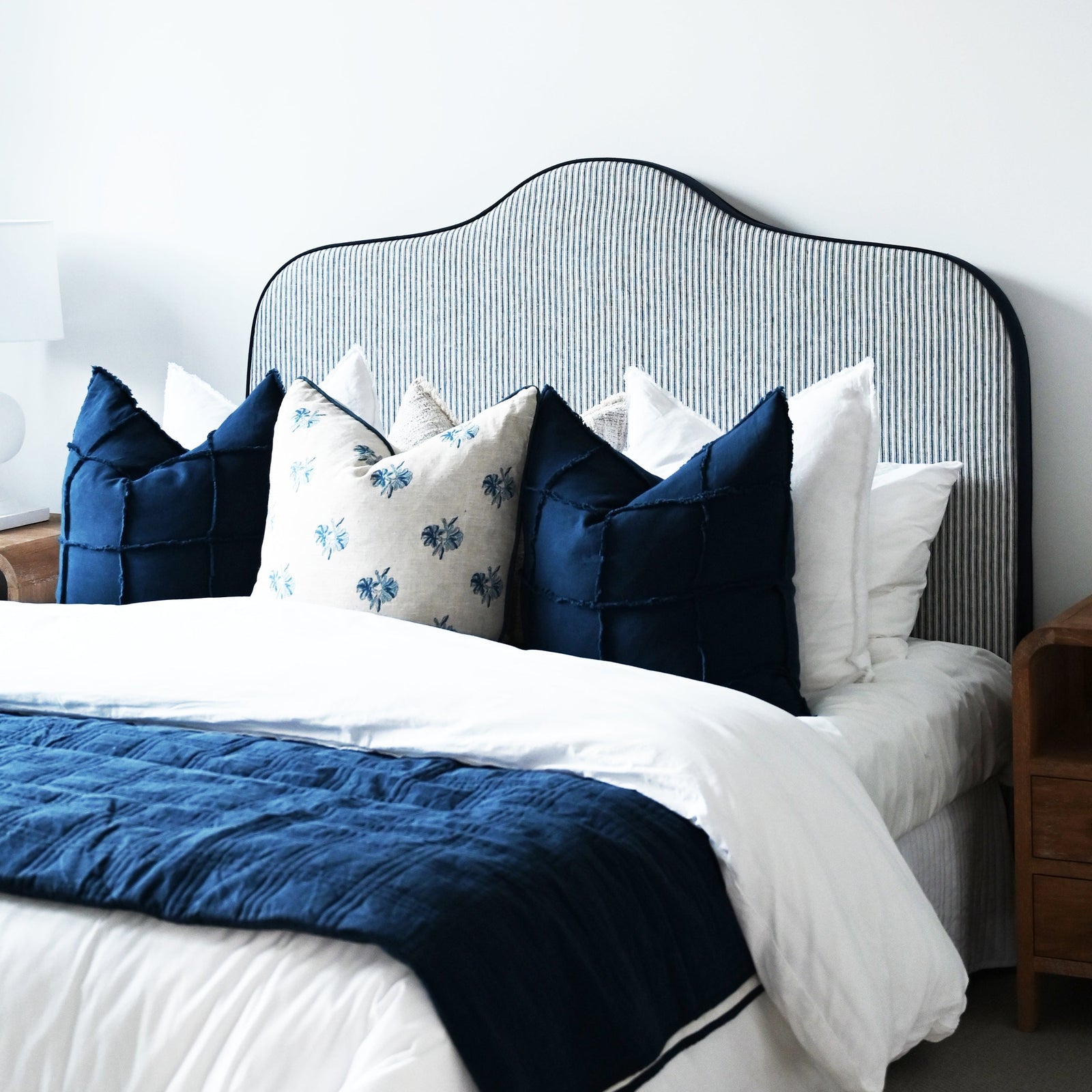 Emily Deluxe Linen Bedhead Navy Blue Thin Stripe Royal Navy