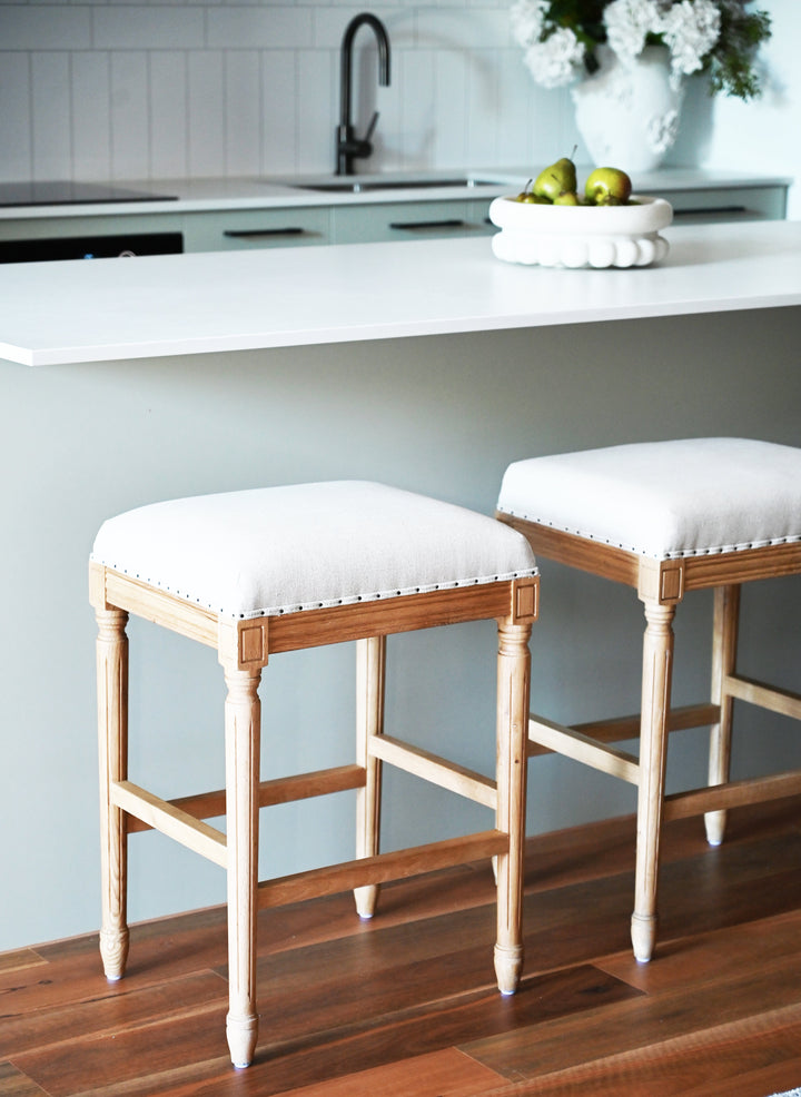 April Backless Kitchen Stool With Padded Linen Seat
