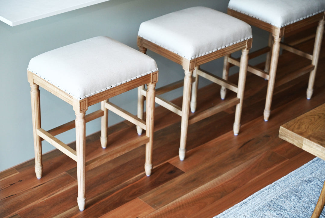 April Backless Kitchen Stool With Padded Linen Seat