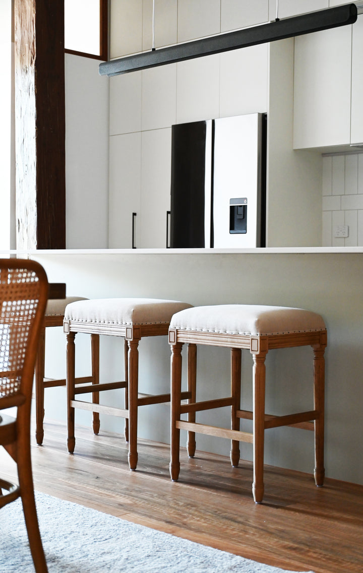 April Backless Kitchen Stool With Padded Linen Seat