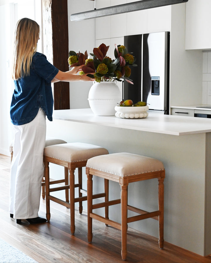 April Backless Kitchen Stool With Padded Linen Seat