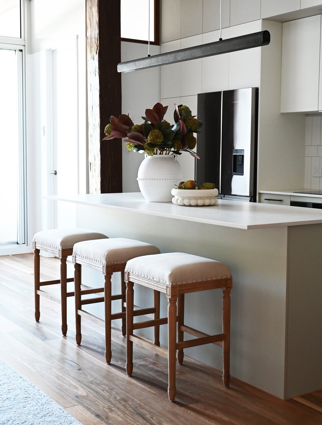 April Backless Kitchen Stool With Padded Linen Seat